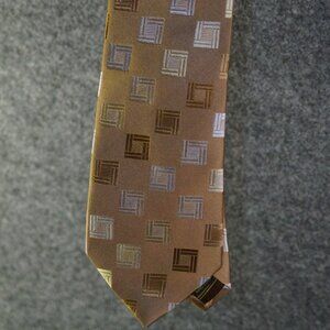 BCBG Attitude Tie Brown Beige Geometric Square Pattern Silk Blend Menswear